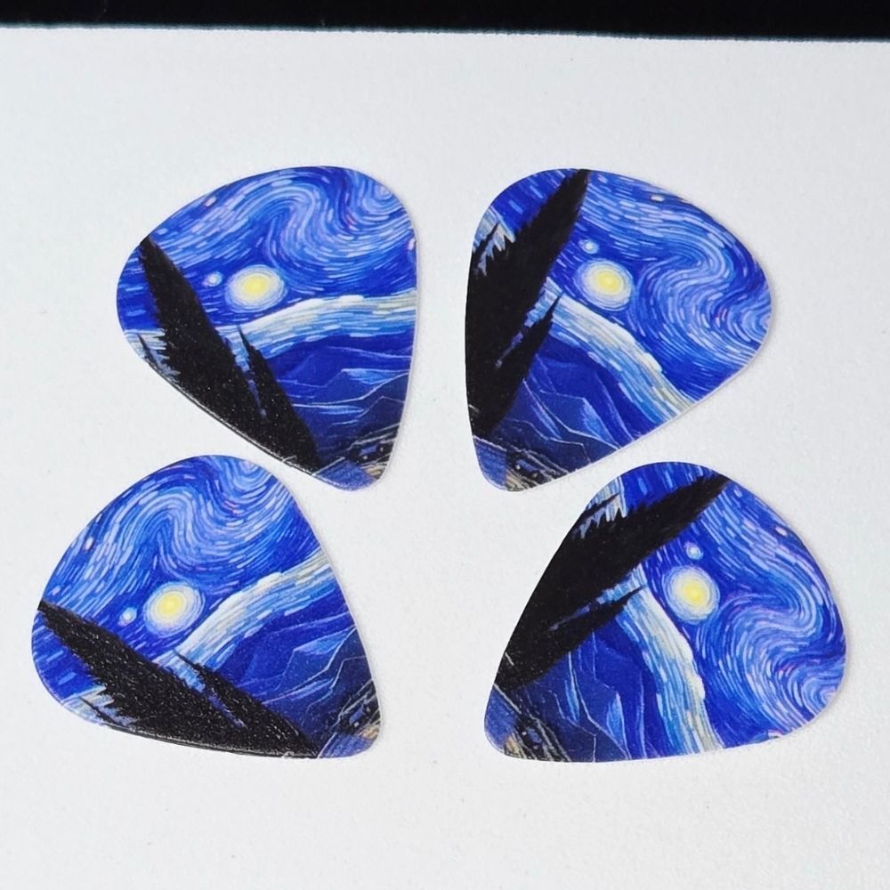 Starry Night Guitar Picks Set 4pcs .71mm Van Gogh Plectrum Standard Size Gift